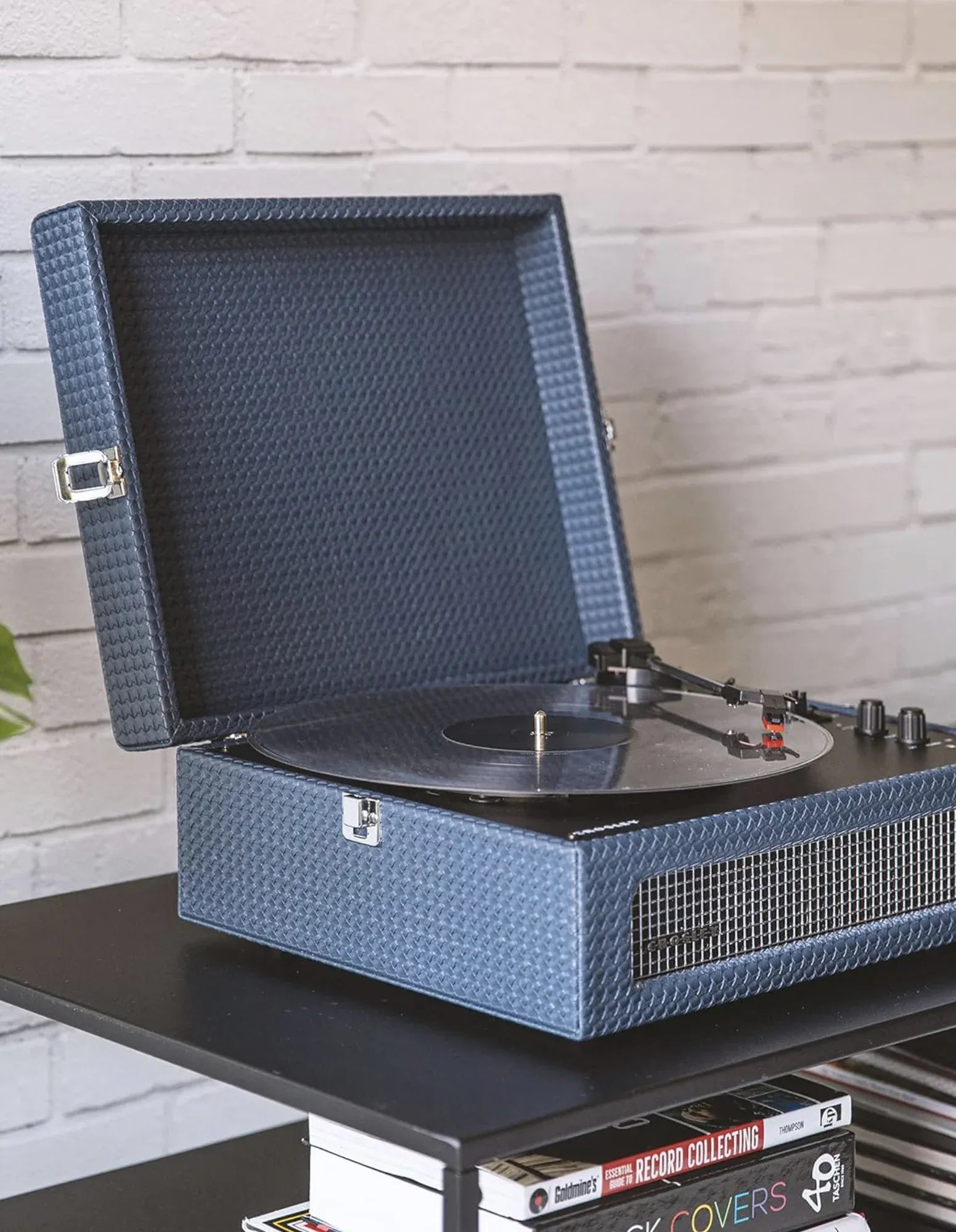 Crosley Voyager Bluetooth Portable Turntable + Bundled Crosley Record Storage Display Stand - Navy V398-CR8017BSS-NY4