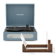 Crosley Voyager Bluetooth Portable Turntable + Bundled Crosley Record Storage Display Stand - Washed Blue V398-CR8017BSS-WB4