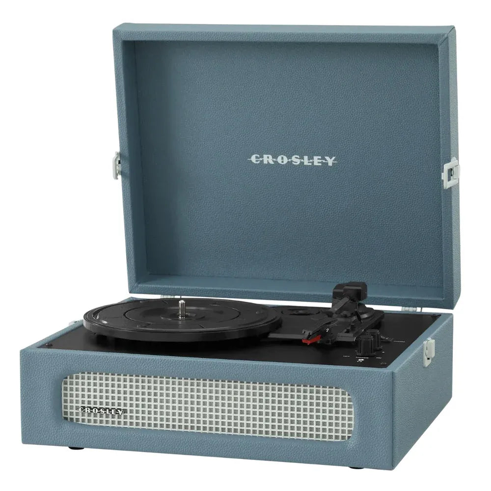 Crosley Voyager Bluetooth Portable Turntable + Bundled Crosley Record Storage Display Stand - Washed Blue V398-CR8017BSS-WB4