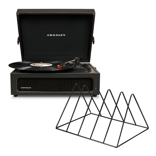 Crosley Voyager Bluetooth Portable Turntable - Black + Gadhouse Vinyl Rack Bundle - Black V398-CR8017BVR-BK4