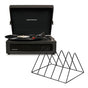 Crosley Voyager Bluetooth Portable Turntable - Black + Gadhouse Vinyl Rack Bundle - Black V398-CR8017BVR-BK4