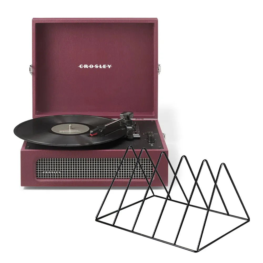 Crosley Voyager Bluetooth Portable Turntable + Gadhouse Vinyl Rack Bundle - Burgundy V398-CR8017BVR-BU4