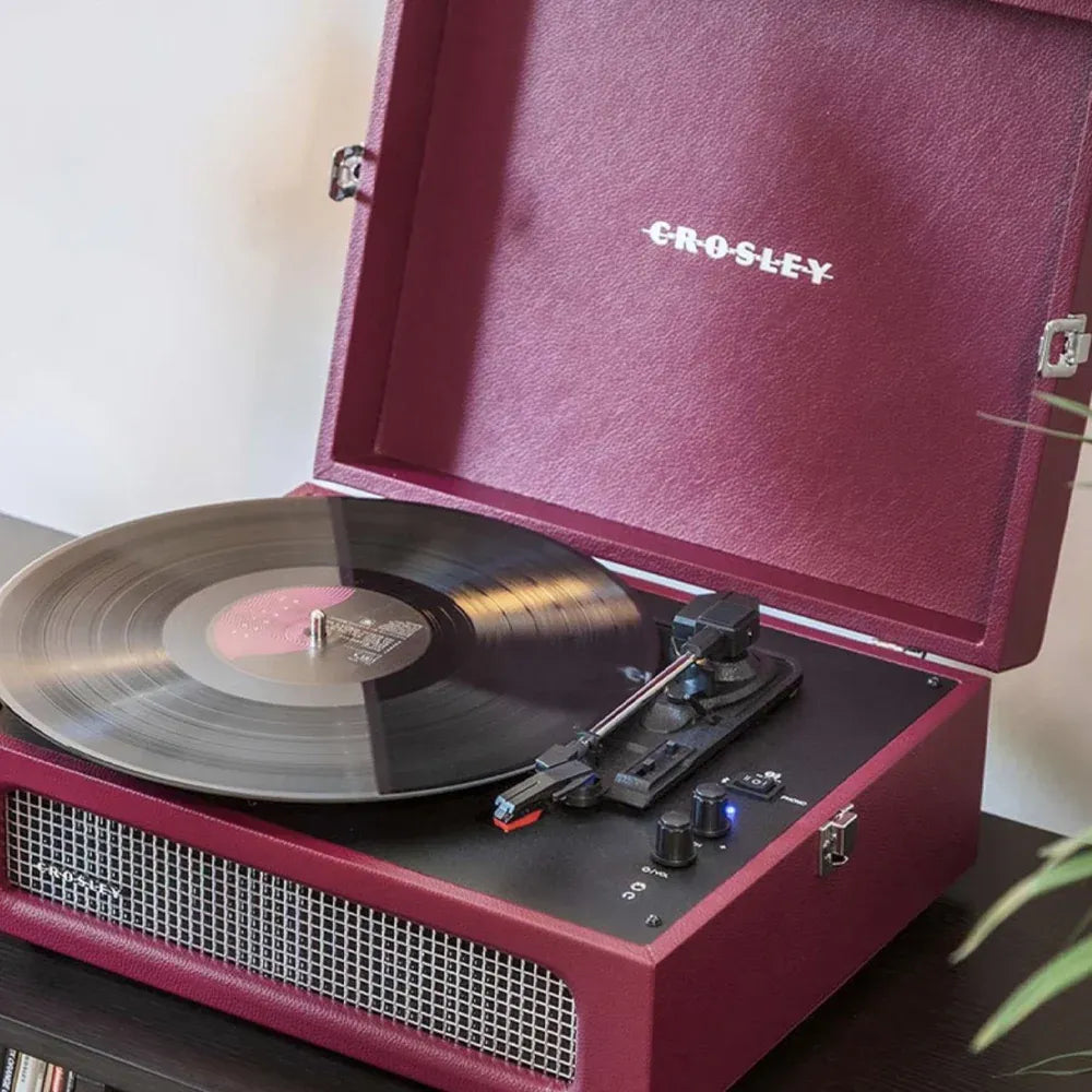 Crosley Voyager Bluetooth Portable Turntable + Gadhouse Vinyl Rack Bundle - Burgundy V398-CR8017BVR-BU4