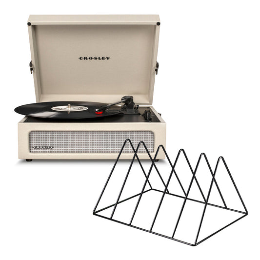 Crosley Voyager Bluetooth Portable Turntable - Dune + Gadhouse Vinyl Rack Bundle - Black V398-CR8017BVR-DU4
