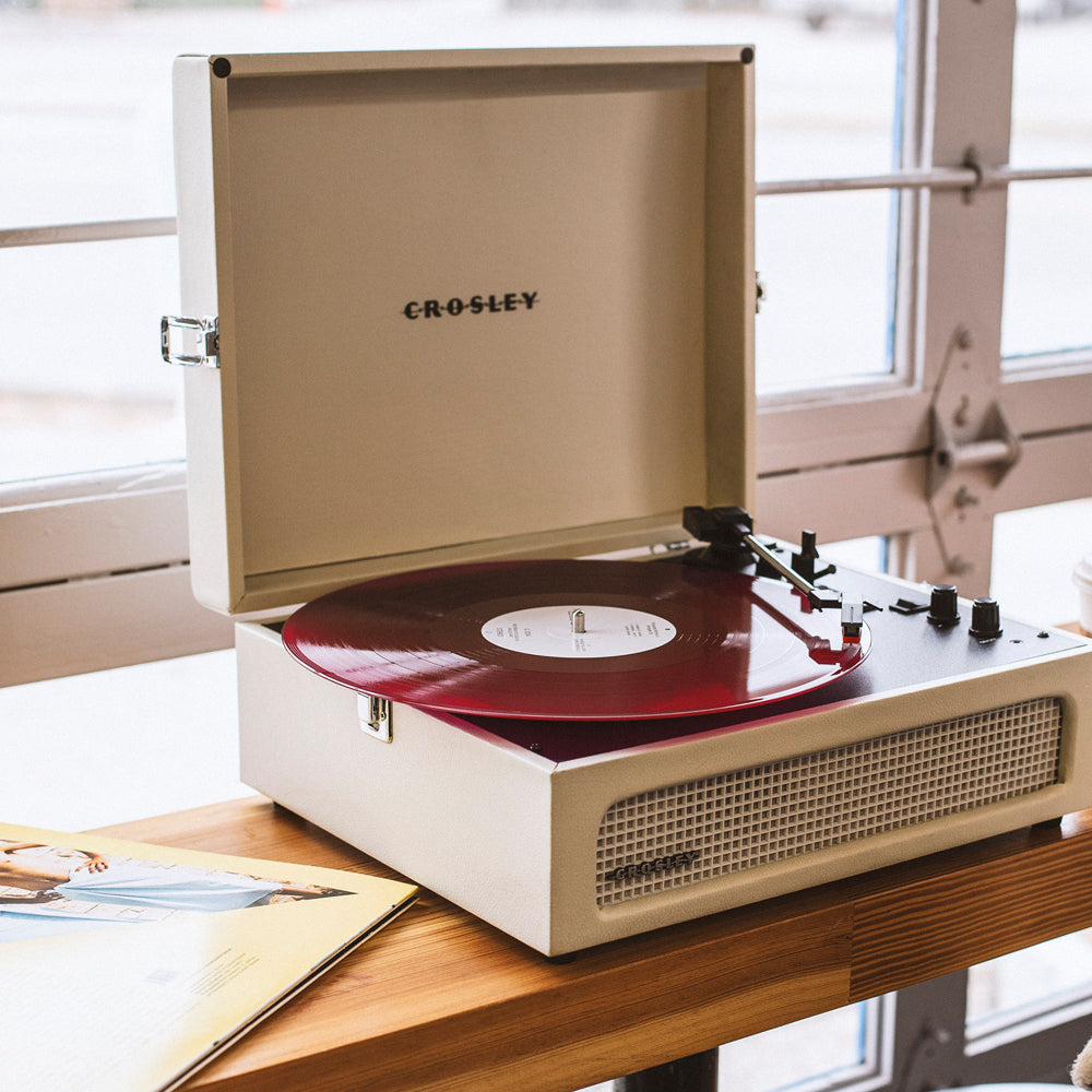 Crosley Voyager Bluetooth Portable Turntable - Dune + Gadhouse Vinyl Rack Bundle - Black V398-CR8017BVR-DU4