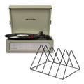 Crosley Voyager Bluetooth Portable Turntable - Sage + Gadhouse Vinyl Rack Bundle - Black V398-CR8017BVR-SA4