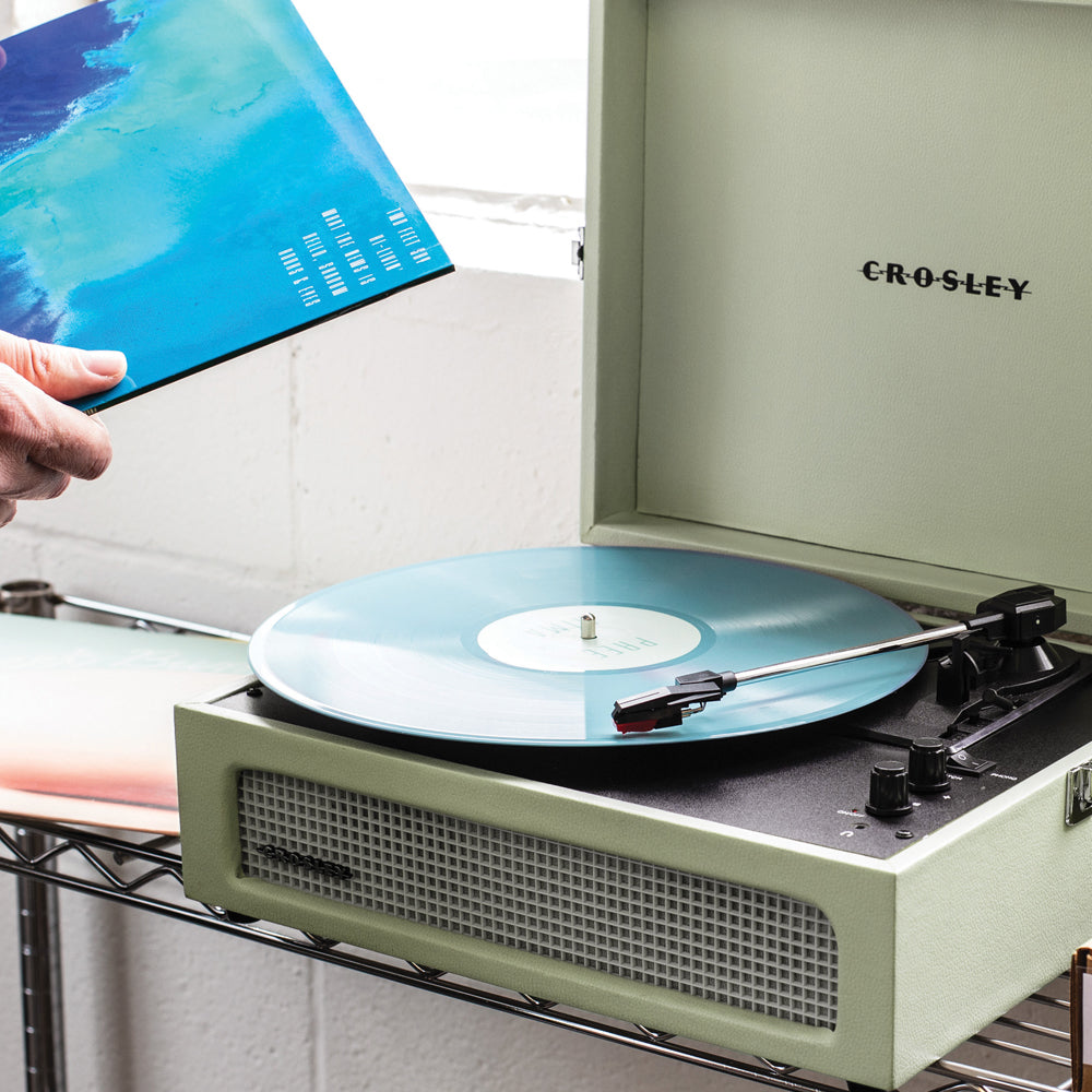 Crosley Voyager Bluetooth Portable Turntable - Sage + Gadhouse Vinyl Rack Bundle - Black V398-CR8017BVR-SA4