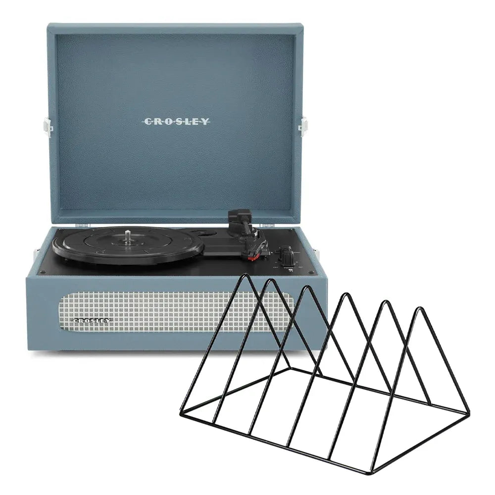 Crosley Voyager Bluetooth Portable Turntable + Gadhouse Vinyl Rack Bundle - Washed Blue V398-CR8017BVR-WB4