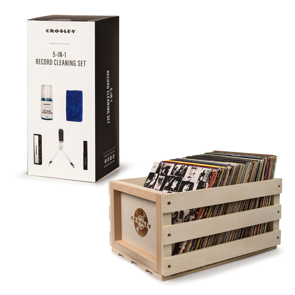 Crosley 5 In 1 Record Cleaning Set & Crosley Record Storage Crate Bundle V398-CRAC1024A-SCB