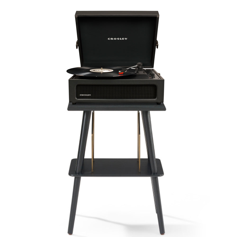 Crosley Voyager Bluetooth Portable Turntable + Crosley Turntable Stand Bundle - Black V398-CRIW8017BST-BK4