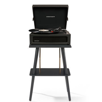 Crosley Voyager Bluetooth Portable Turntable + Crosley Turntable Stand Bundle - Black V398-CRIW8017BST-BK4