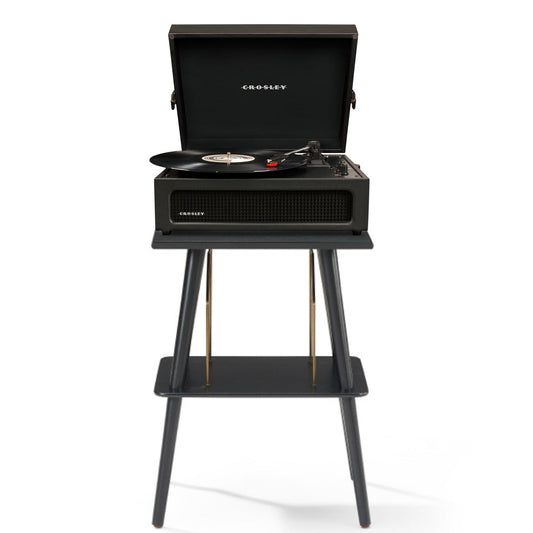 Crosley Voyager Bluetooth Portable Turntable + Crosley Turntable Stand Bundle - Black V398-CRIW8017BST-BK4