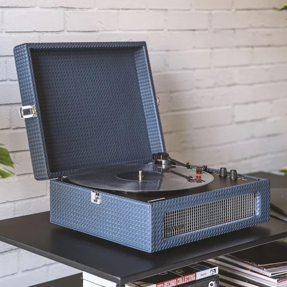 Crosley Voyager Bluetooth Portable Turntable + Entertainment Stand Bundle - Navy V398-CRIW8017BST-NY4