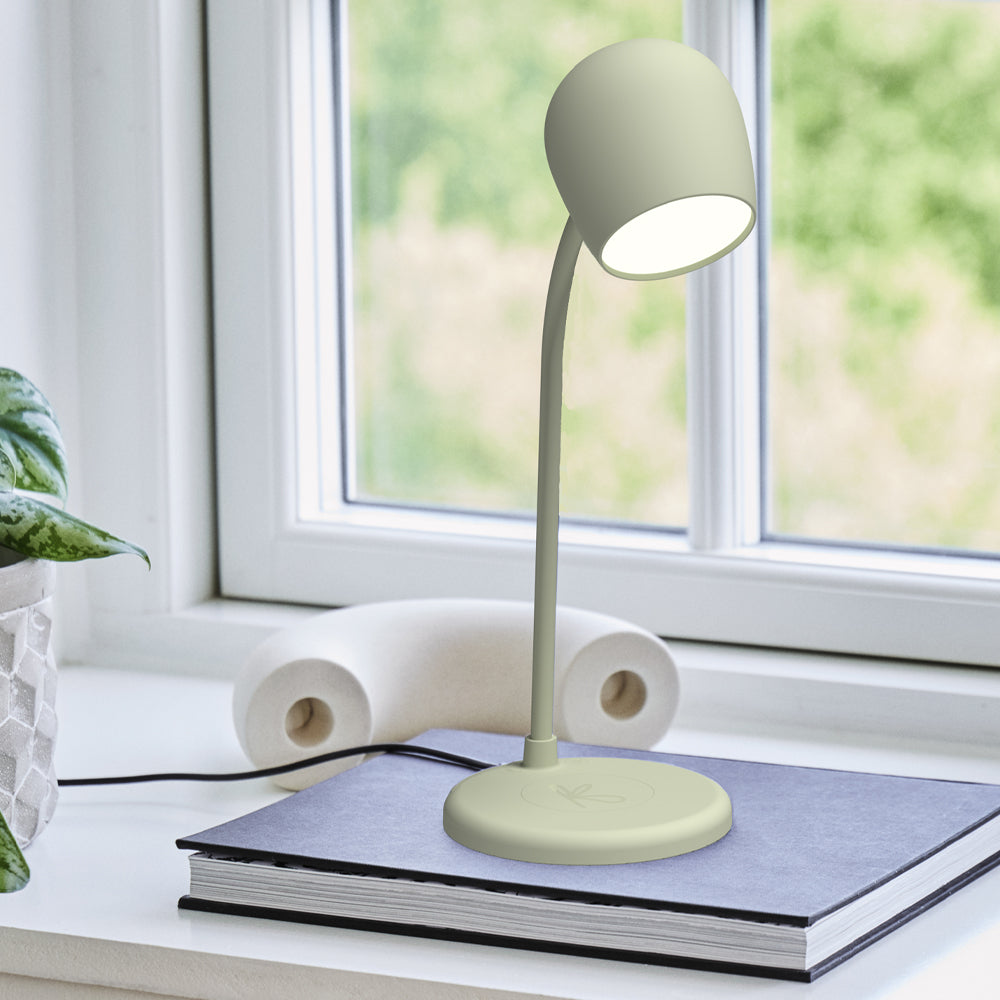 Kreafunk Ellie Lamp W/ Qi Charger And Bluetooth Speaker - Dusty Olive V398-KFEW08
