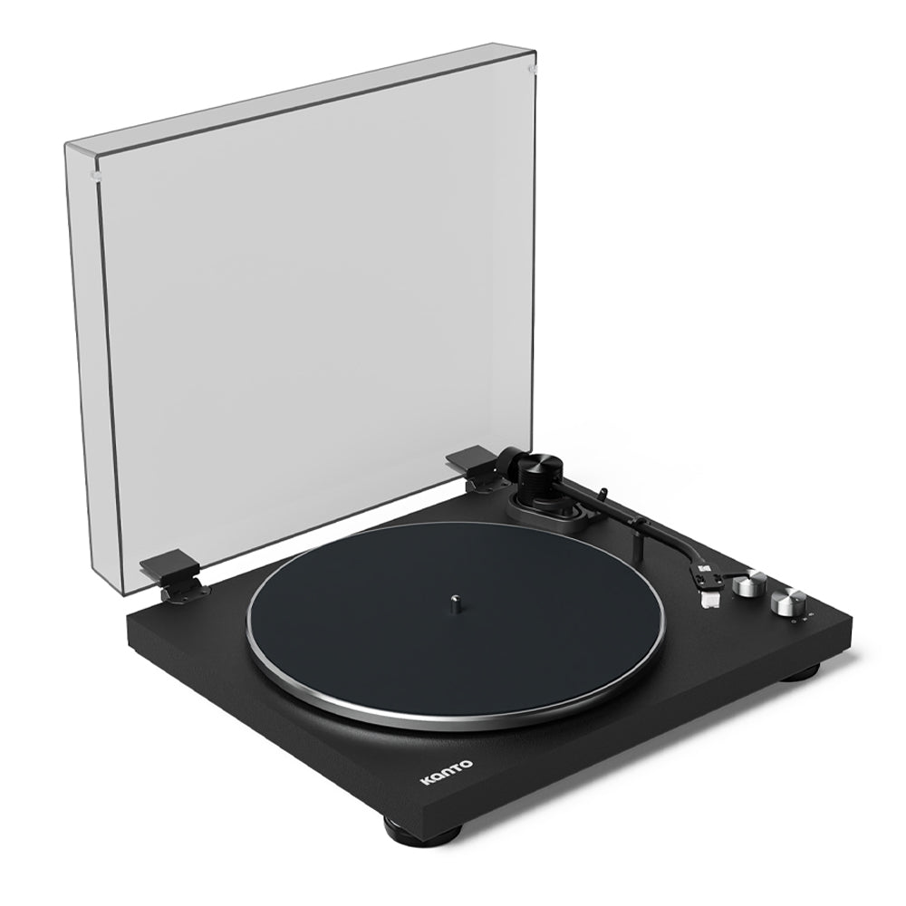 Kanto OBI3 Turntable - Matte Black with Kanto ORA 100W Powered Speakers - Black Bundle V398-KO-OBI3VMB-B