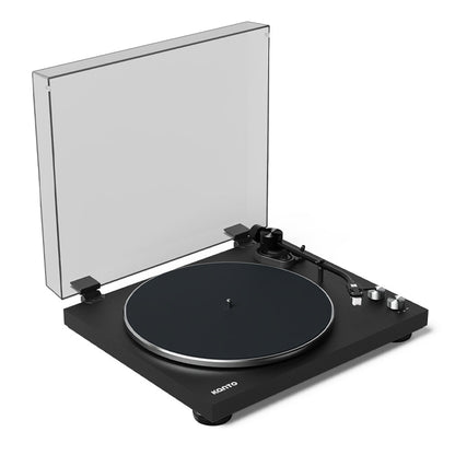 Kanto OBI3 Turntable - Matte Black with Kanto ORA 100W Powered Speakers - Black Bundle V398-KO-OBI3VMB-B