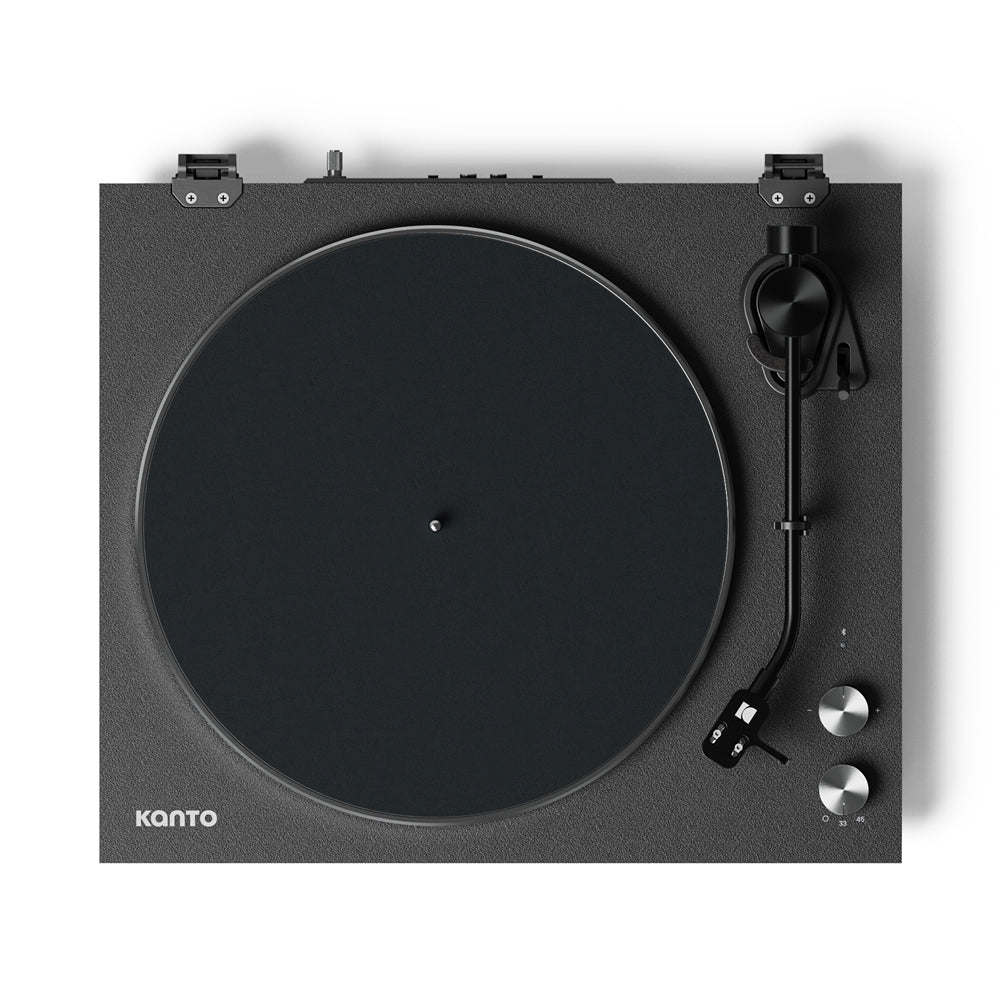 Kanto OBI3 Turntable - Matte Black with Kanto ORA 100W Powered Speakers - Black Bundle V398-KO-OBI3VMB-B