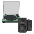 Kanto OBI3 Turntable - Matte Green with Kanto ORA 100W Powered Speakers - Black Bundle V398-KO-OBI3VMN-B