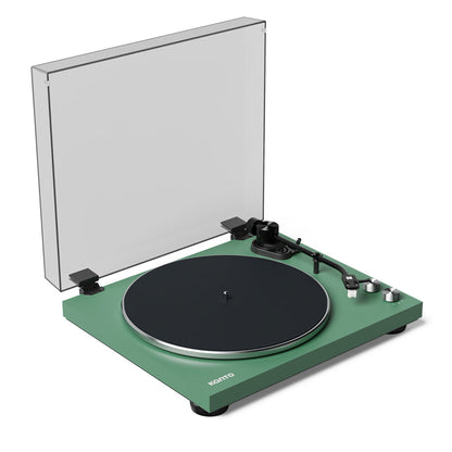Kanto OBI3 Turntable - Matte Green with Kanto ORA 100W Powered Speakers - Black Bundle V398-KO-OBI3VMN-B