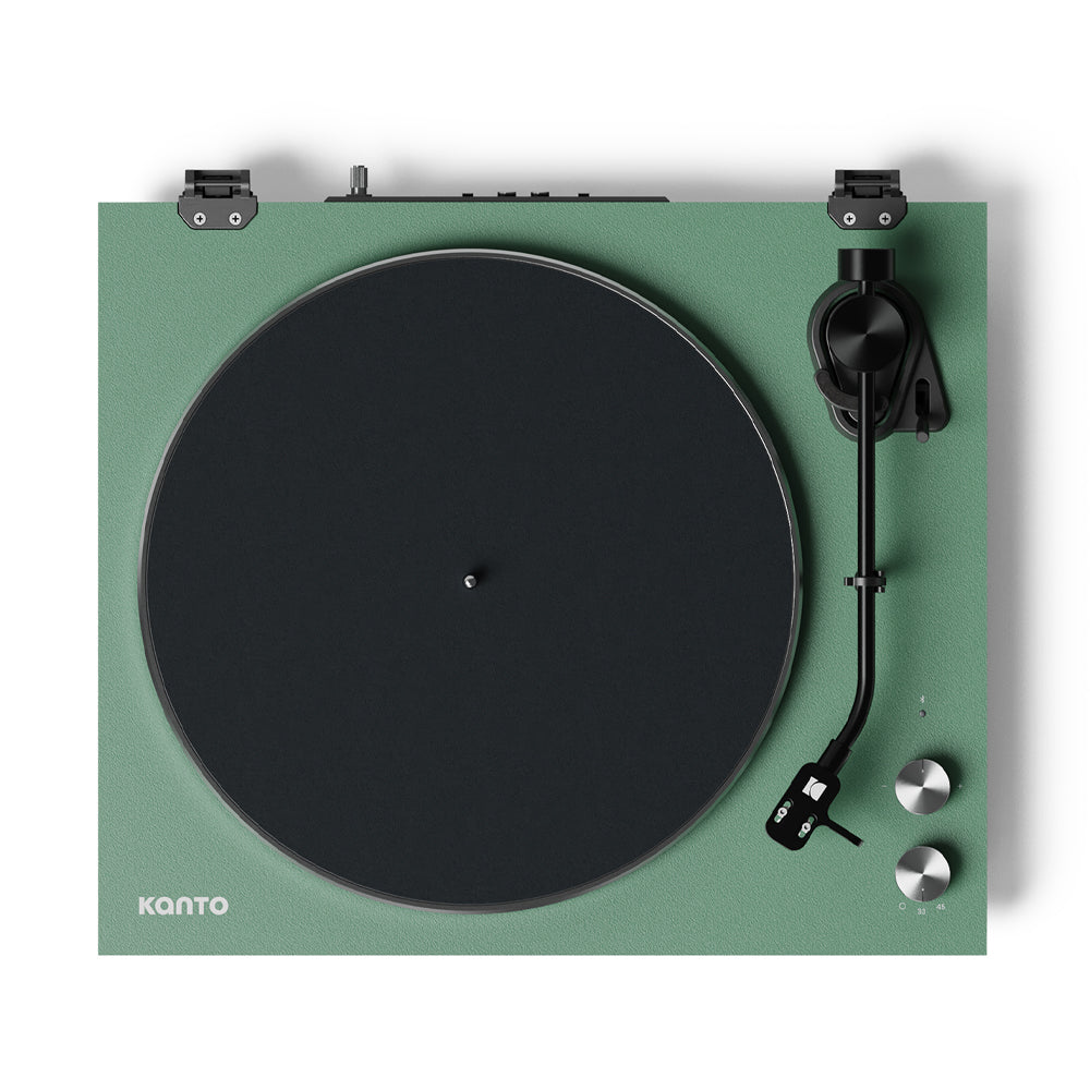 Kanto OBI3 Turntable - Matte Green with Kanto ORA 100W Powered Speakers - Black Bundle V398-KO-OBI3VMN-B