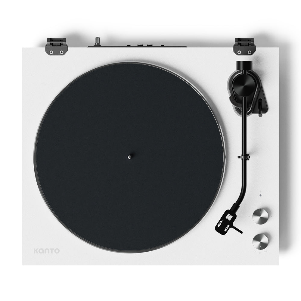 Kanto OBI3 Turntable - Matte White with Kanto ORA 100W Powered Speakers - White Bundle V398-KO-OBI3VMW-B