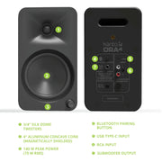 Kanto ORA4 140W Powered Reference Speakers with USB-C Input and Bluetooth - Black, Pair V398-KO-ORA4MB-I