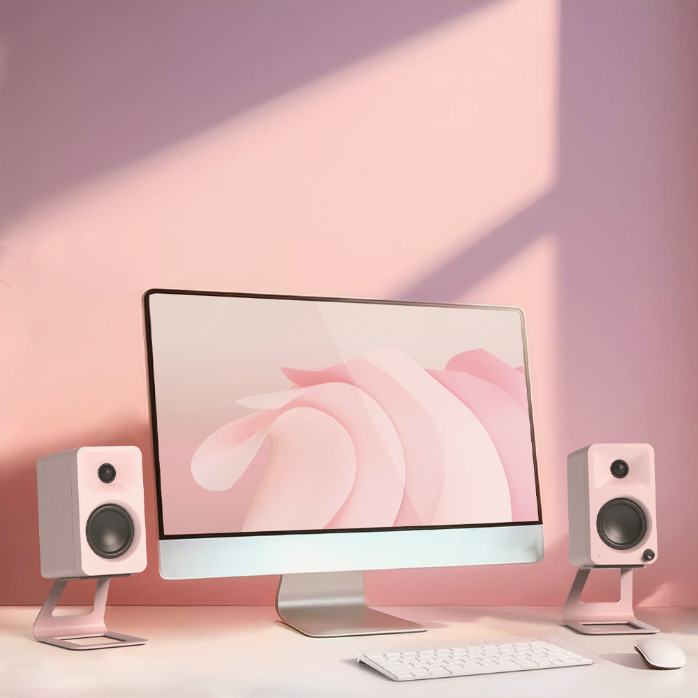 Kanto ORA 100W Powered Reference Desktop Computer Speakers with Bluetooth 5.0 Pink V398-KO-ORAMP-I