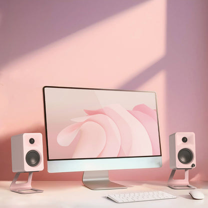 Kanto ORA 100W Powered Reference Desktop Computer Speakers with Bluetooth 5.0 Pink V398-KO-ORAMP-I