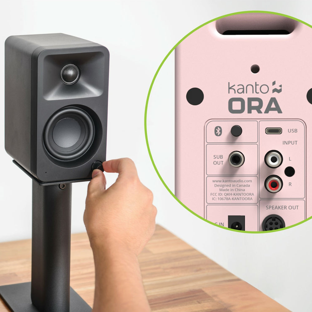 Kanto ORA 100W Powered Reference Desktop Computer Speakers with Bluetooth 5.0 Pink V398-KO-ORAMP-I