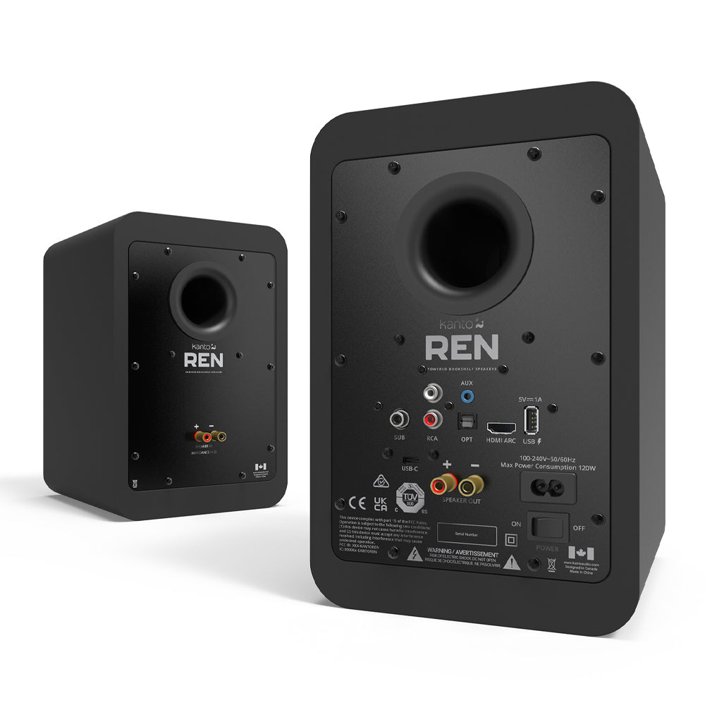 Kanto REN 200W Powered Bookshelf Speakers with HDMI ARC, USB-C, and Bluetooth 5.3 - Matte Black, Pair V398-KO-RENMB-I