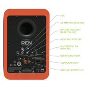 Kanto REN 200W Powered Bookshelf Speakers with HDMI ARC, USB-C, and Bluetooth 5.3 - Matte Orange, Pair V398-KO-RENMO-I