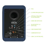 Kanto REN 200W Powered Bookshelf Speakers with HDMI ARC, USB-C, and Bluetooth 5.3 - Matte Blue, Pair V398-KO-RENMU-I