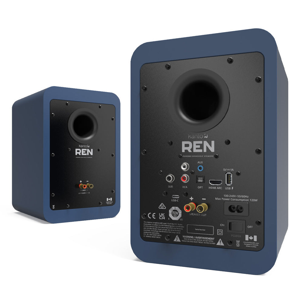 Kanto REN 200W Powered Bookshelf Speakers with HDMI ARC, USB-C, and Bluetooth 5.3 - Matte Blue, Pair V398-KO-RENMU-I
