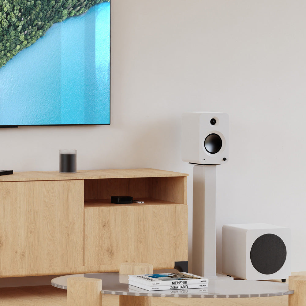 Kanto REN 200W Powered Bookshelf Speakers with HDMI ARC, USB-C, and Bluetooth 5.3 - Matte White, Pair V398-KO-RENMW-I