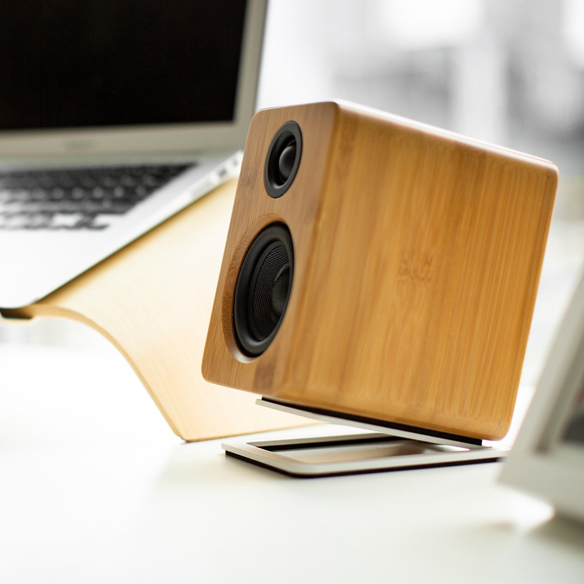 Kanto S2W Angled Desktop Speaker Stands for Small Speakers - Pair, White V398-KO-S2W