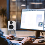 Kanto SE2W Elevated Desktop Speaker Stands for Small Speakers - Pair, White V398-KO-SE2W