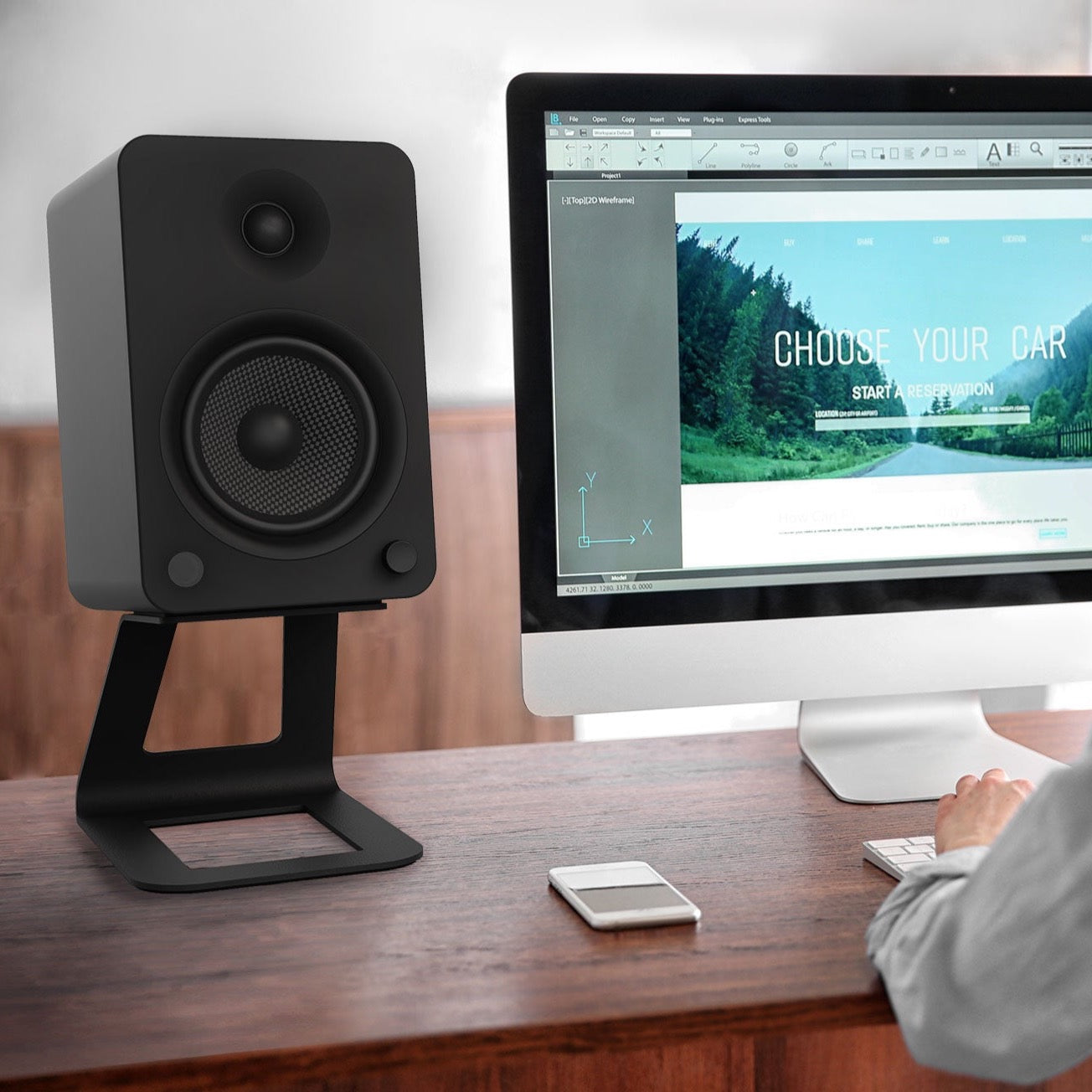 Kanto SE6 Elevated Desktop Speaker Stands for Large Speakers - Pair, Black V398-KO-SE6