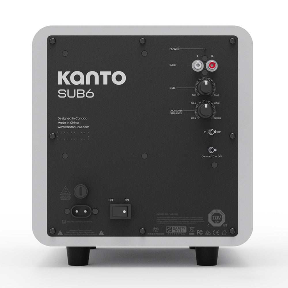 Limited Edition - Kanto SUB6 200W 6" Sealed Powered Subwoofer, Matte White, With White Grill V398-KO-SUB6VMWW-I