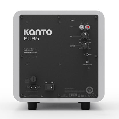 Limited Edition - Kanto SUB6 200W 6" Sealed Powered Subwoofer, Matte White, With White Grill V398-KO-SUB6VMWW-I