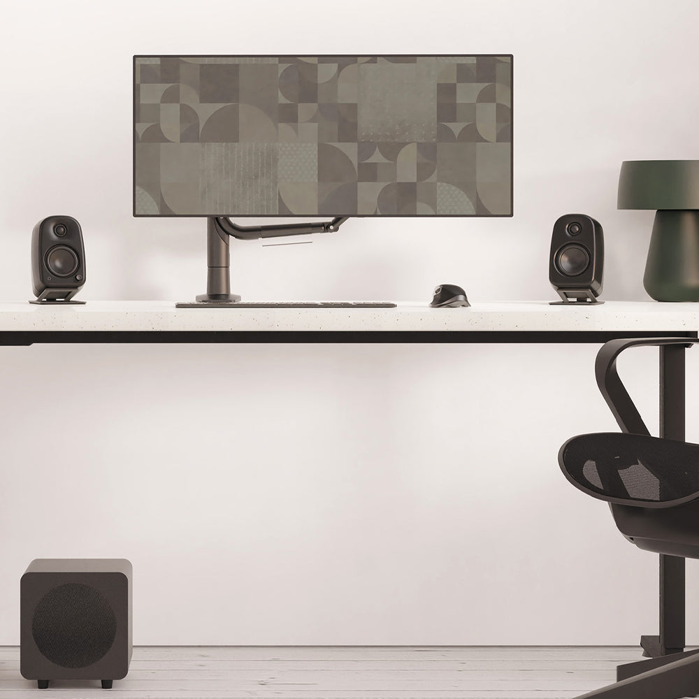 Kanto UKI 100W Desktop Speakers with Bluetooth, USB-C, Headphone out, Chalk (Matte White), Pair V398-KO-UKIDMWC-I