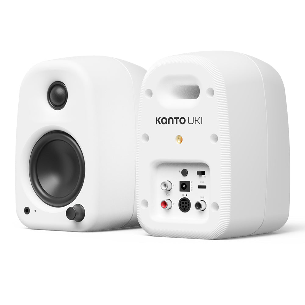 Kanto UKI 100W Desktop Speakers with Bluetooth, USB-C, Headphone out, Chalk (Matte White), Pair V398-KO-UKIDMWC-I