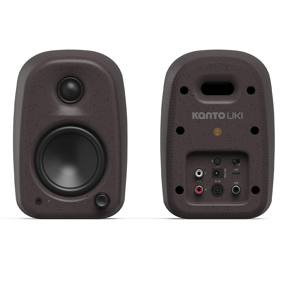 Kanto UKI 100W Desktop Speakers with Bluetooth, USB-C, Headphone out, Pumice (Speckled Brown), Pair V398-KO-UKIDSBB-I