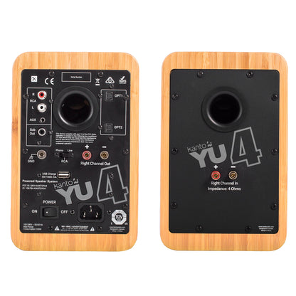 Kanto YU4 140W Powered Bookshelf Speakers with Bluetooth and Phono Preamp - Pair, Bamboo V398-KO-YU4BAMBOO-I