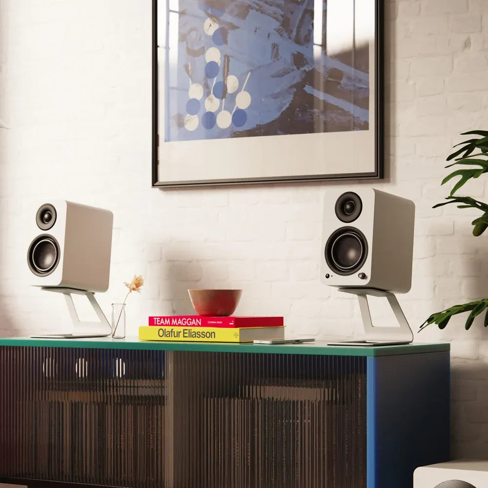 Kanto YU4 (2nd Gen) 160 W Powered Bookshelf Speaker with Bluetooth 5.3, Built-in Phono Preamp, USB-C and Optical Inputs - Matte White