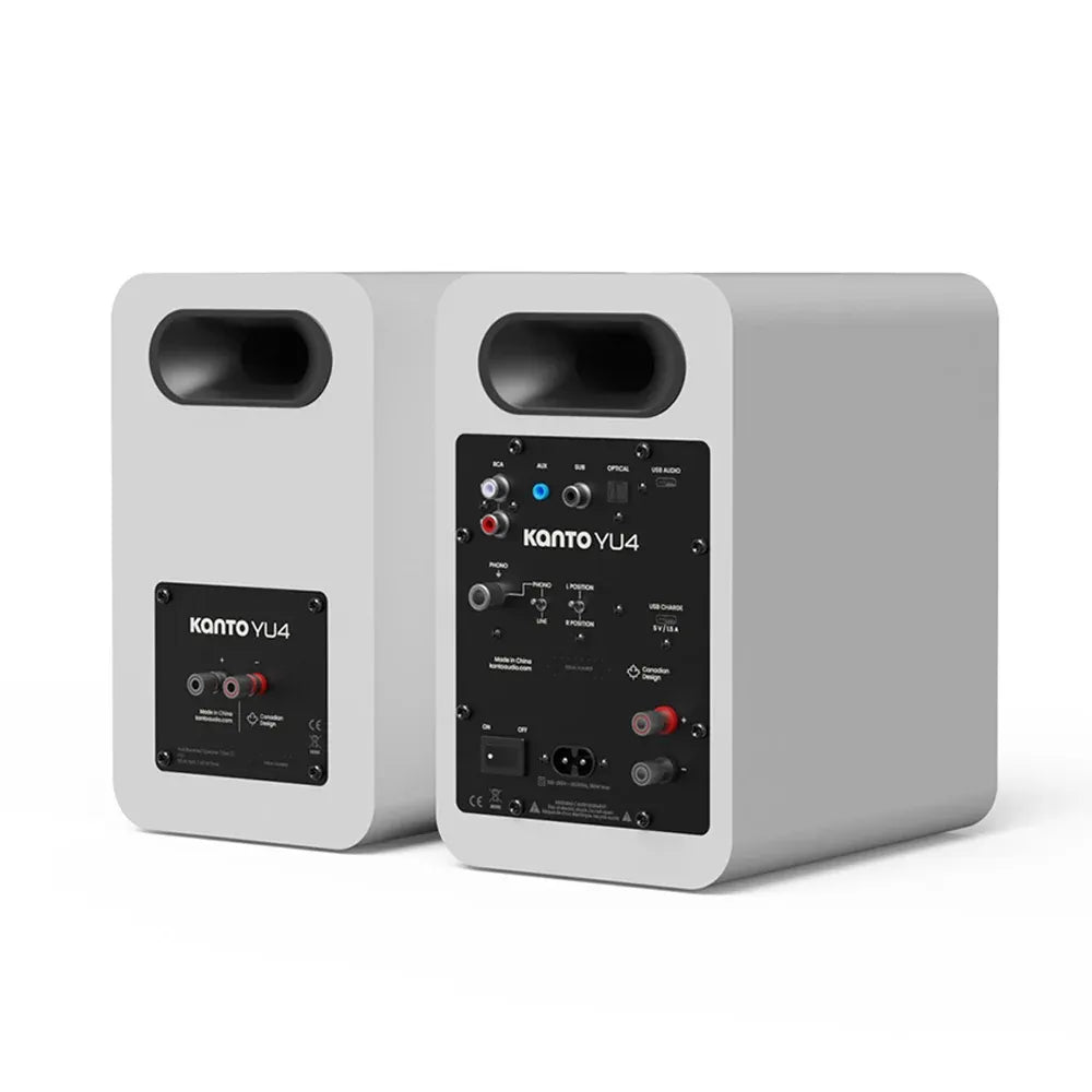 Kanto YU4 (2nd Gen) 160 W Powered Bookshelf Speaker with Bluetooth 5.3, Built-in Phono Preamp, USB-C and Optical Inputs - Matte White