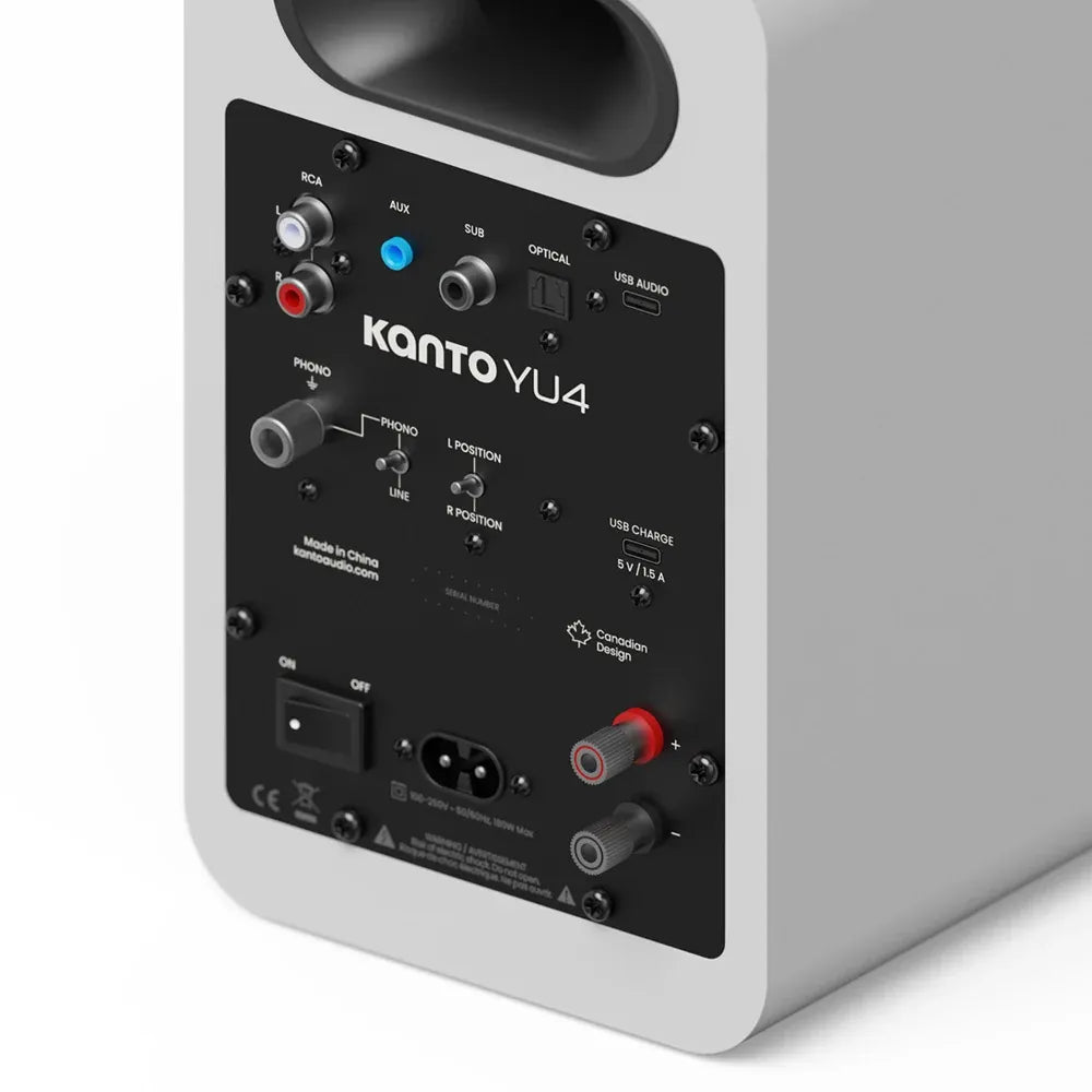 Kanto YU4 (2nd Gen) 160 W Powered Bookshelf Speaker with Bluetooth 5.3, Built-in Phono Preamp, USB-C and Optical Inputs - Matte White