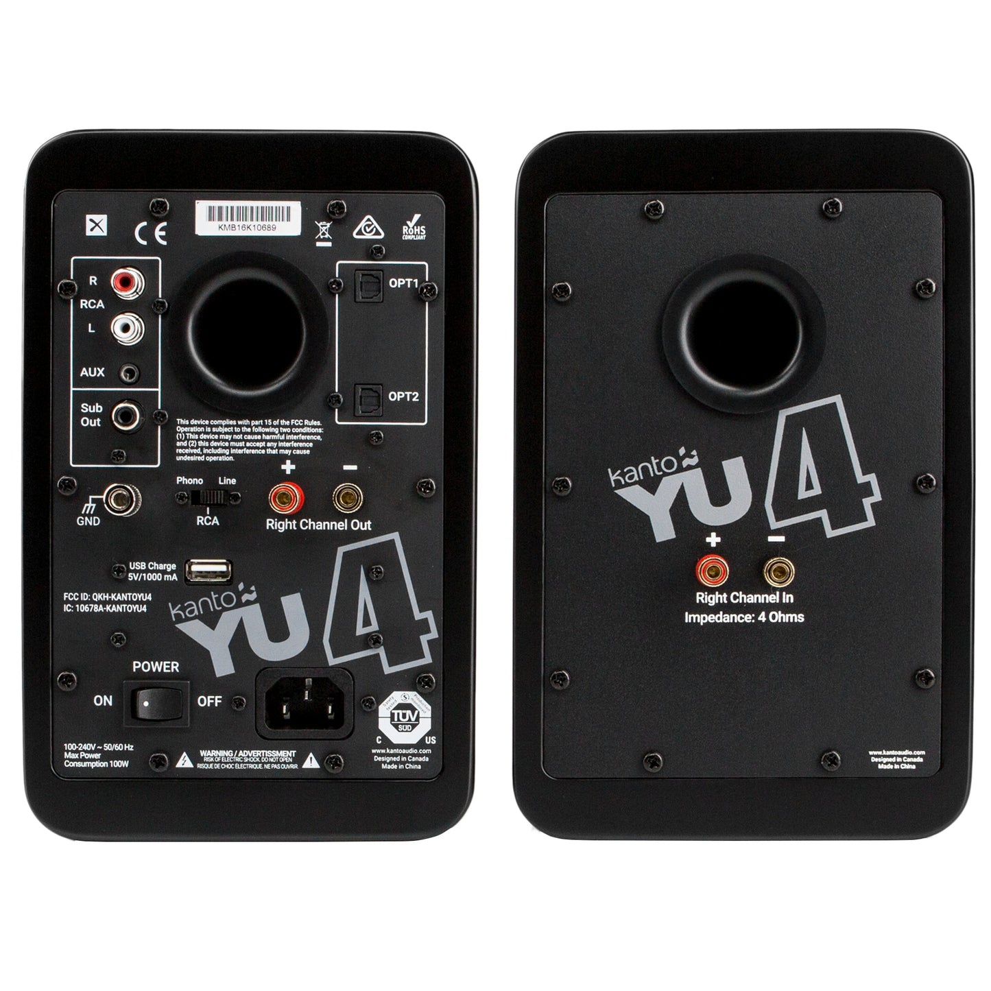 Kanto YU4 140W Powered Bookshelf Speakers with Bluetooth and Phono Preamp - Pair, Matte Black V398-KO-YU4MB-I