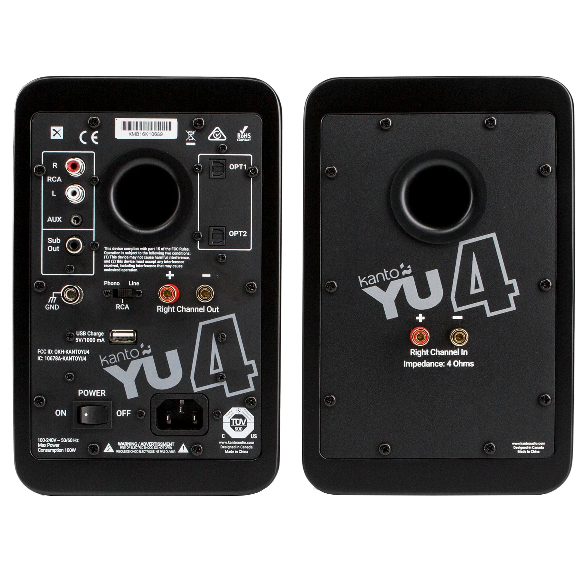 Kanto YU4 140W Powered Bookshelf Speakers with Bluetooth and Phono Preamp - Pair, Matte Black V398-KO-YU4MB-I