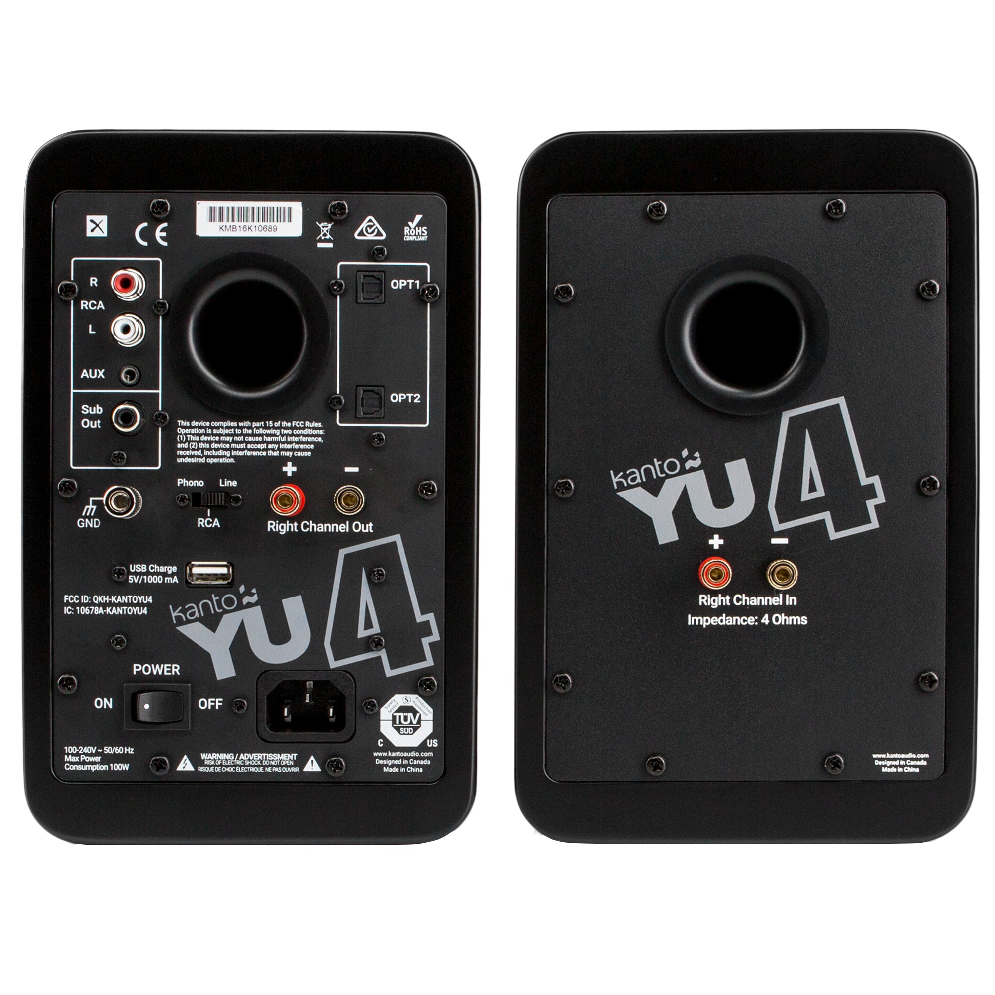 Kanto YU4 140W Powered Bookshelf Speakers with Bluetooth and Phono Preamp - Pair, Matte Black V398-KO-YU4MB-I