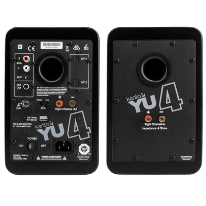 Kanto YU4 140W Powered Bookshelf Speakers with Bluetooth and Phono Preamp - Pair, Matte Black V398-KO-YU4MB-I